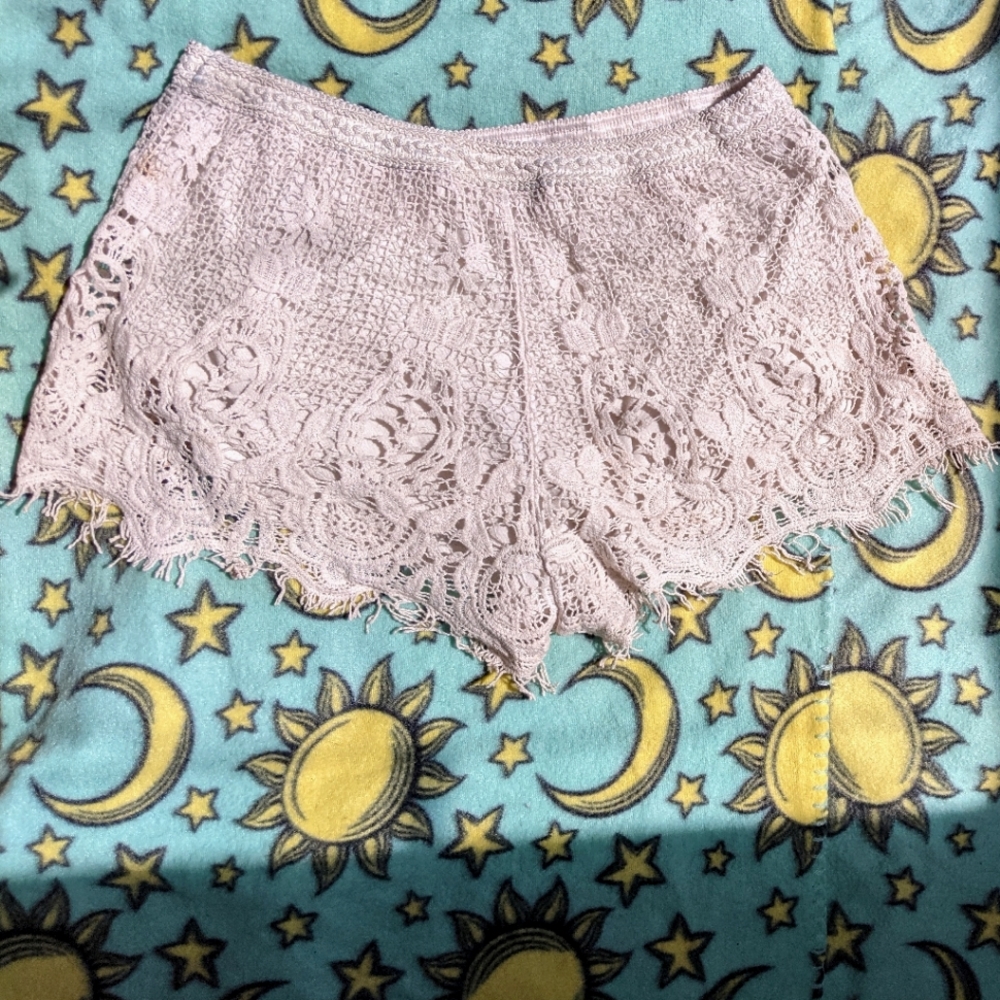Embroidered Lacey Knit Fringe Stretchy Shorts